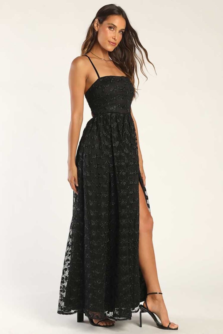 NWT Lulus Pursuing Elegance Black Floral Embroidered Lace-Up Dress Whimsigoth S